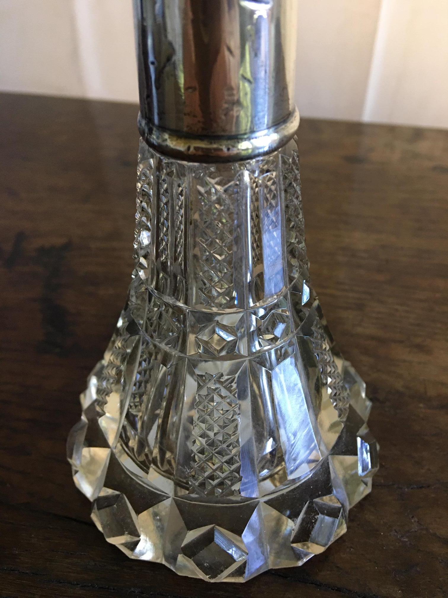 French Handcut Crystal Perfume Bottle with a Sterling Silver Top, 20th Century 2