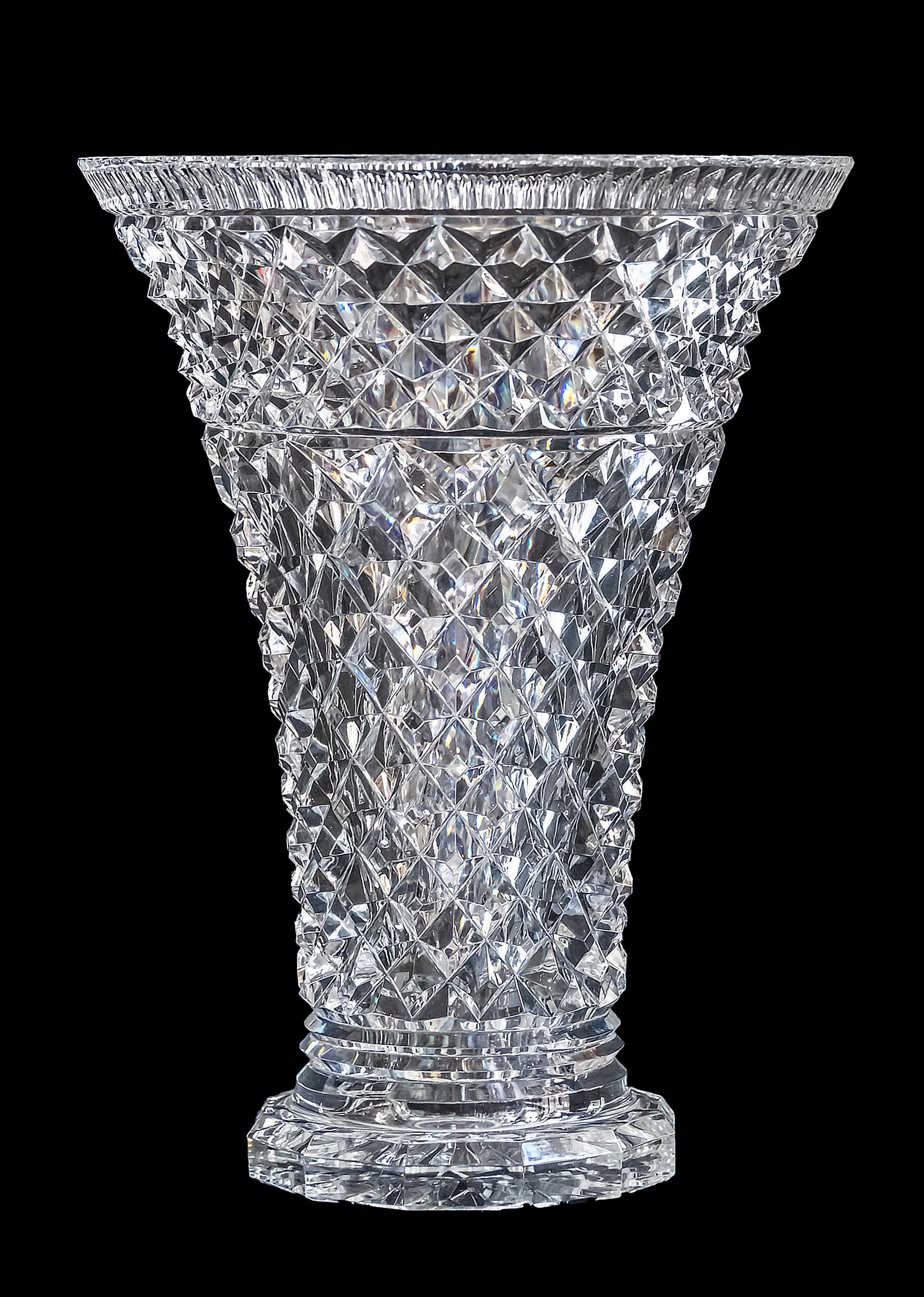 Mid-Century Modern French Hand-Cut Crystal Vase