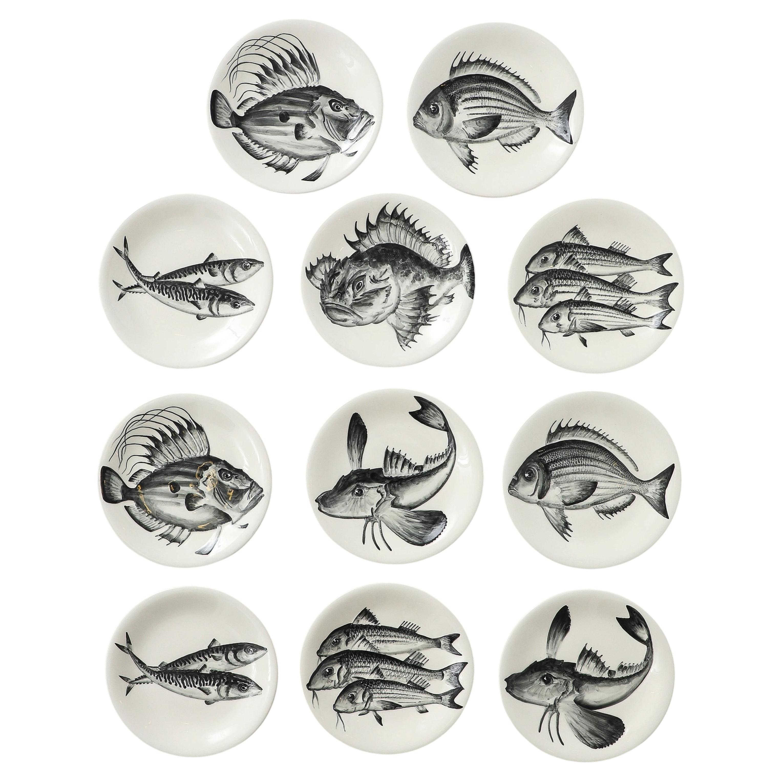 French Hand Decorated Fish Plates
