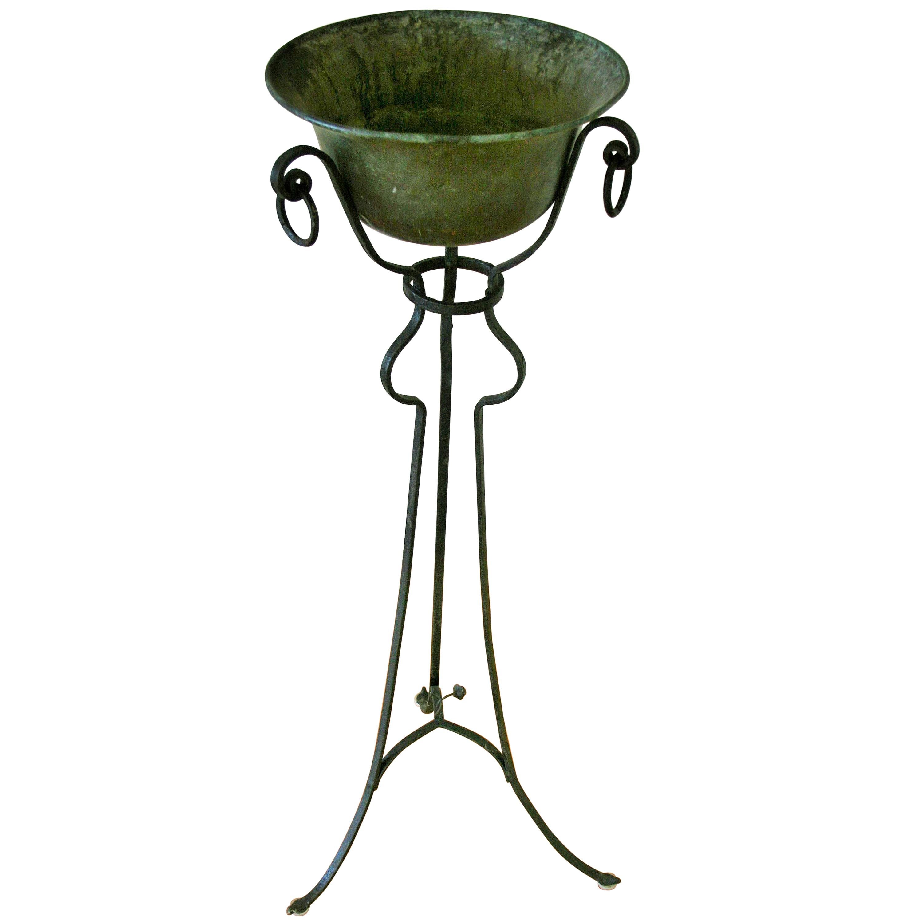 French Hand Forged Iron and Brass Garden  Plant Stand/Jardinières For Sale