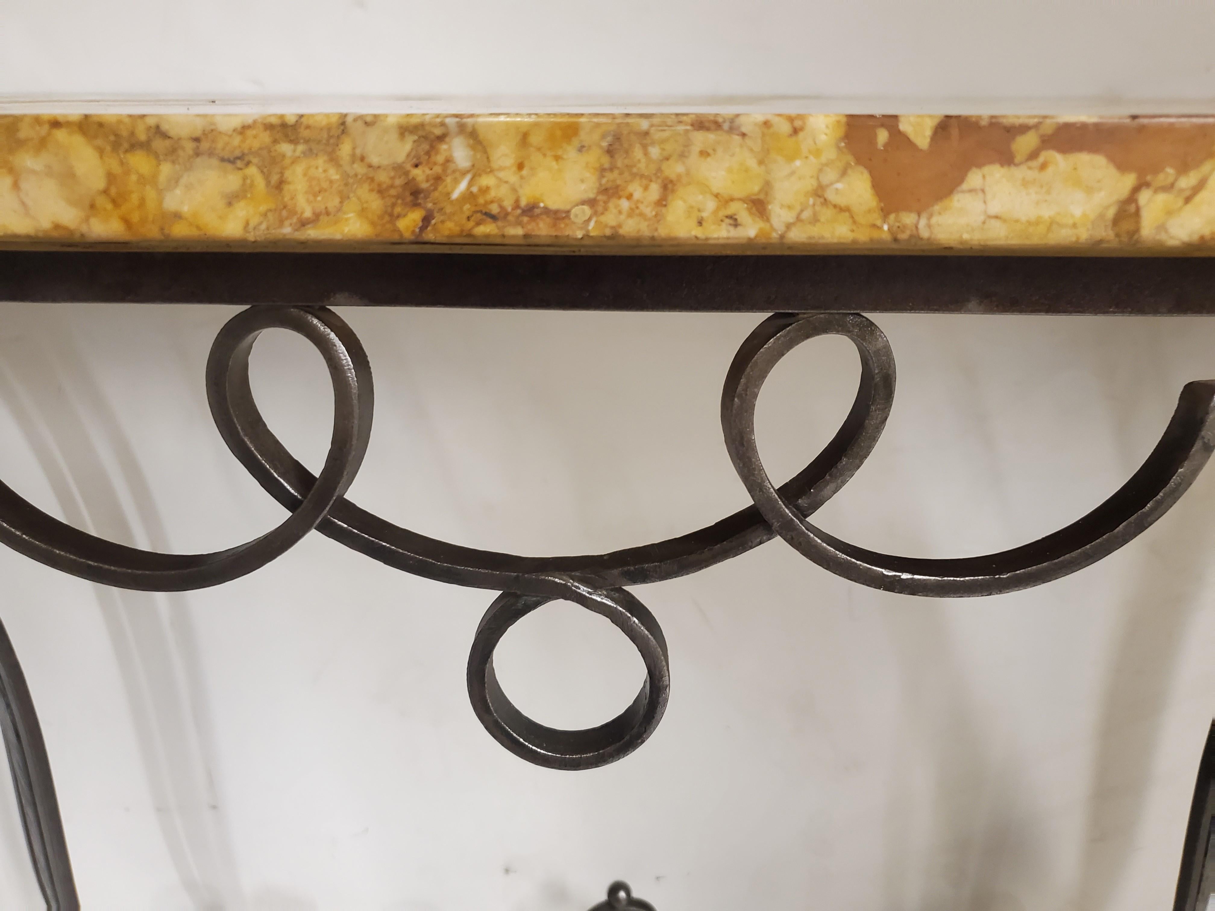 French hand forged iron demi lune console w/ marble top For Sale 4