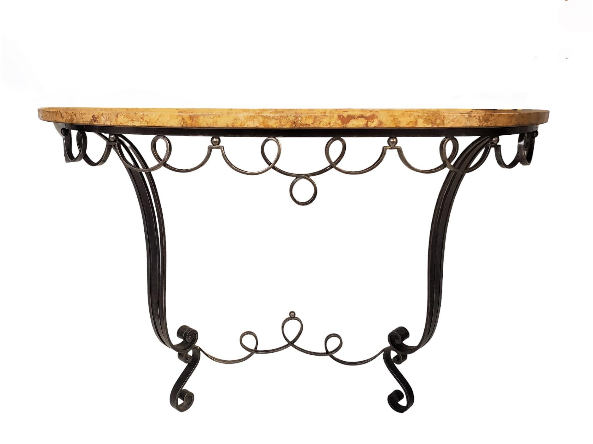 French hand forged iron demi lune console w/ marble top For Sale 5