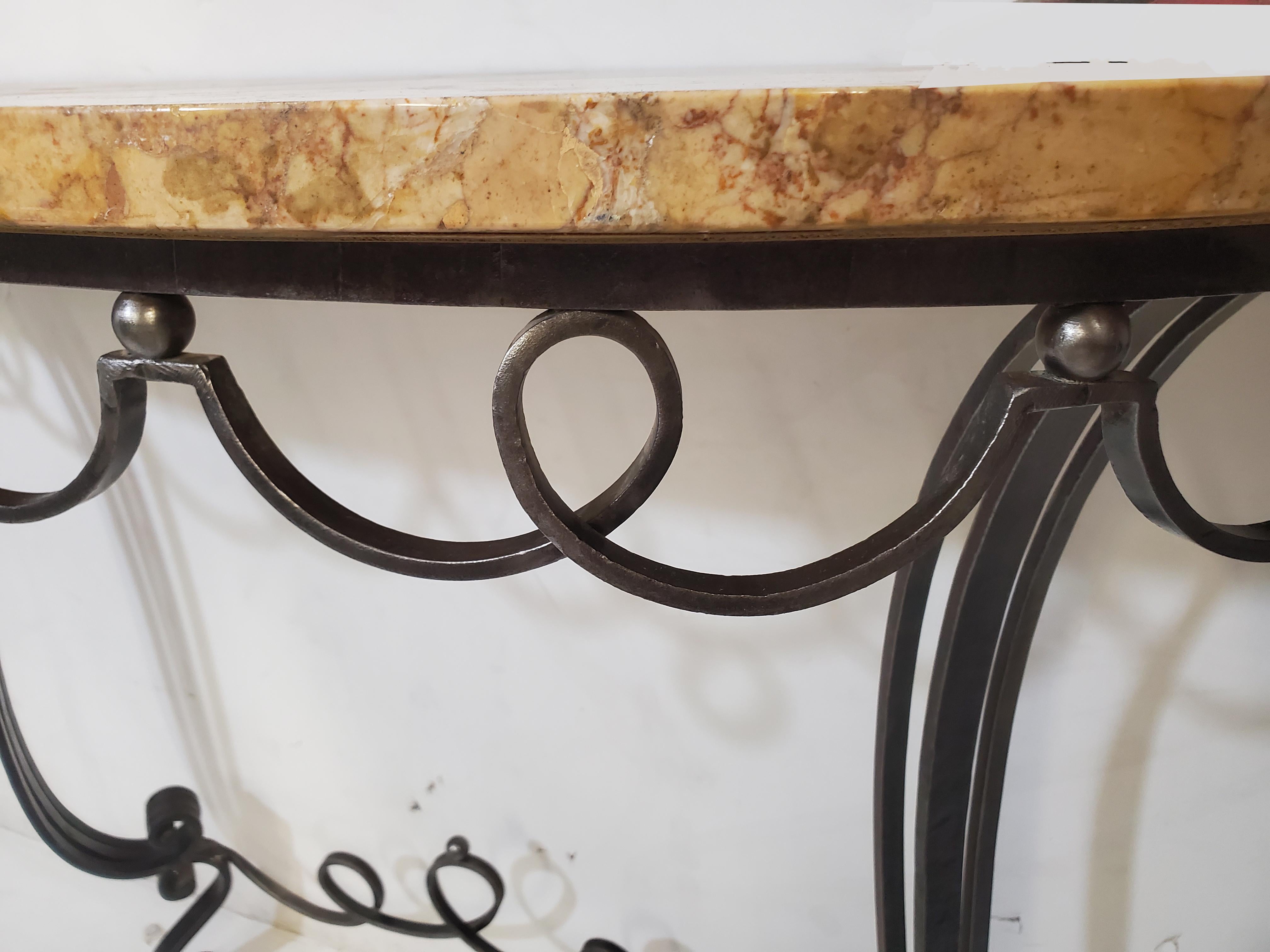 French hand forged iron demi lune console w/ marble top For Sale 7