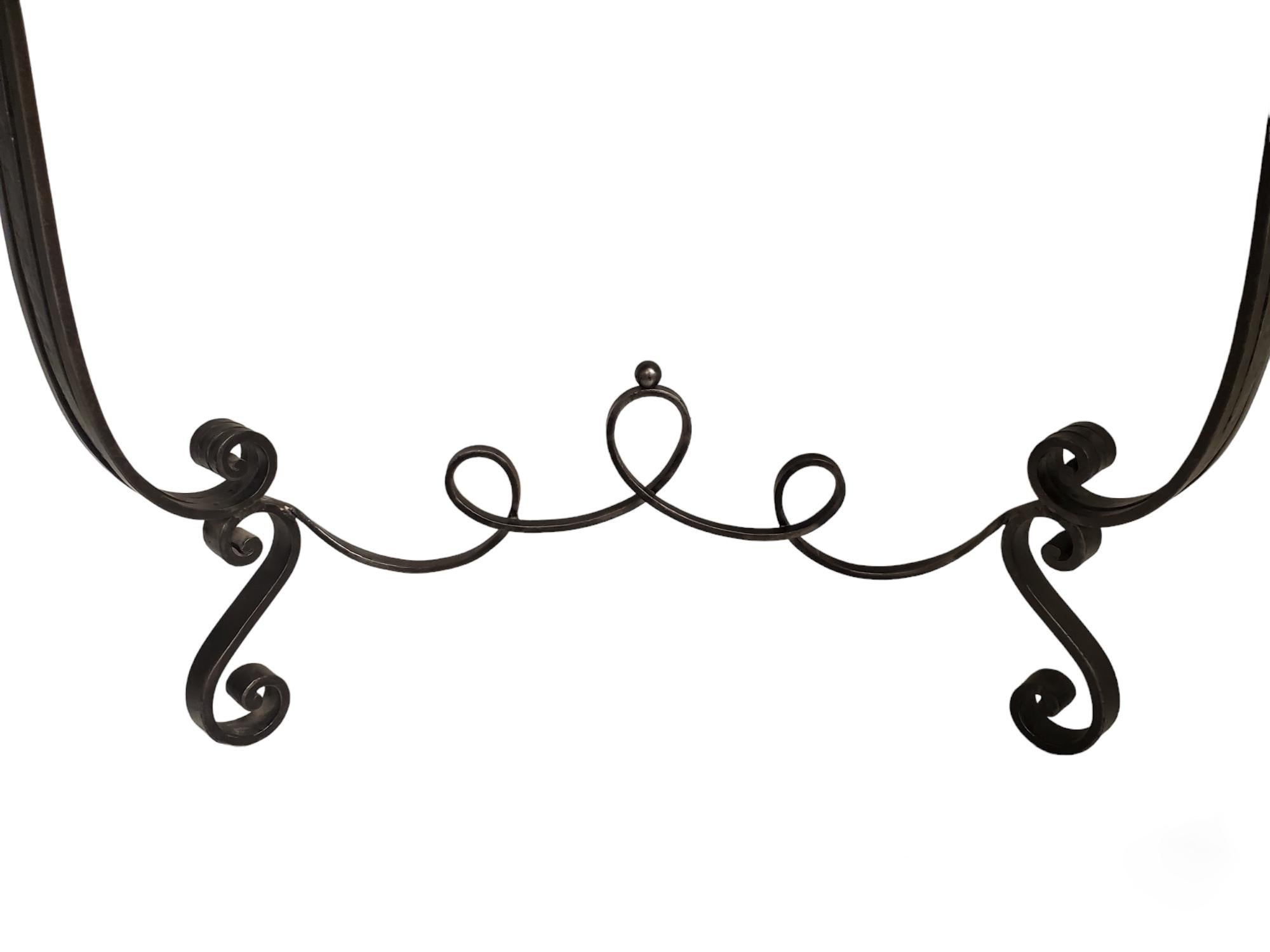 French hand forged iron demi lune console w/ marble top For Sale 8