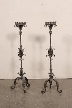 French Hand-Forged Iron Floor Candlesticks, 5 Ft