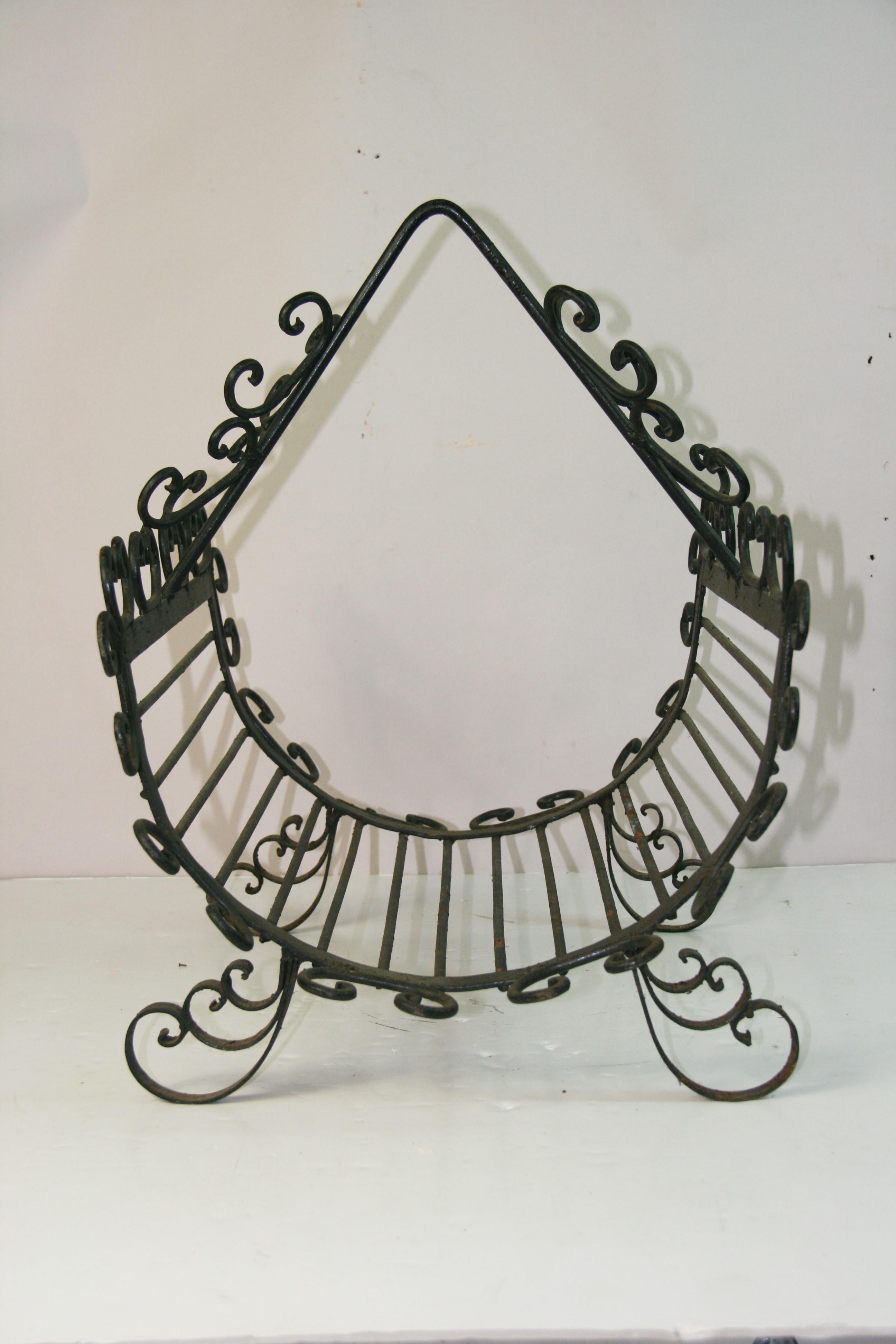 Hand-Crafted French Hand  Forged Iron Log holder 1950's For Sale