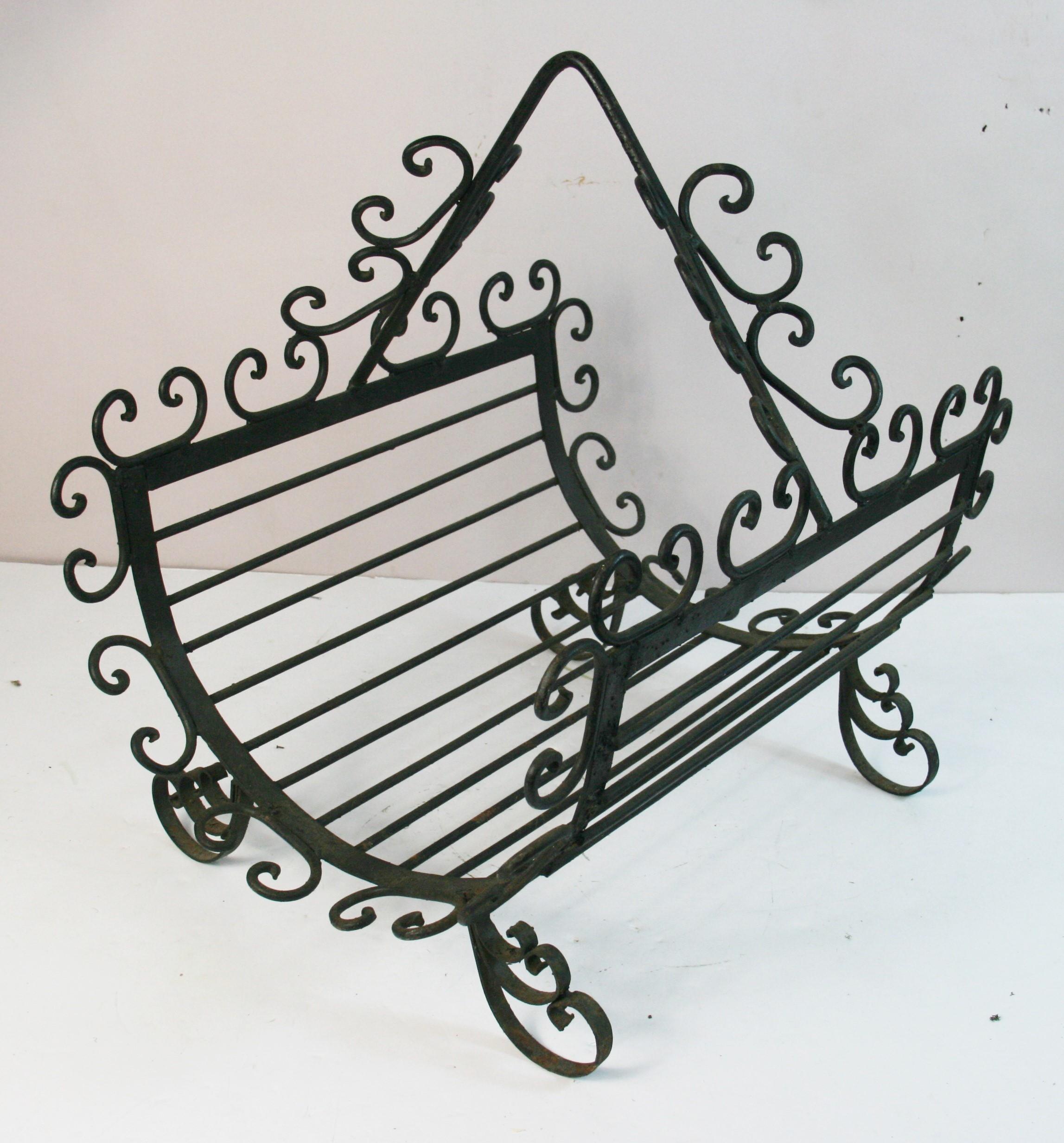 Mid-20th Century French Hand  Forged Iron Log holder 1950's For Sale
