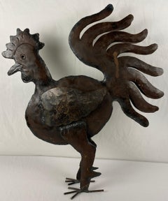 French Hand Forged Metal Rooster Sculpture, Mid-Century Brutalist