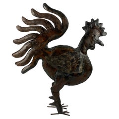 French Hand Forged Metal Rooster Sculpture, Mid-Century Brutalist