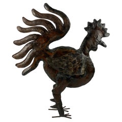 French Hand Forged Metal Rooster Sculpture, Mid-Century Brutalist 