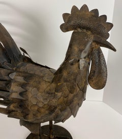French Hand Forged Metal Rooster Sculpture, Mid-Century Brutalist