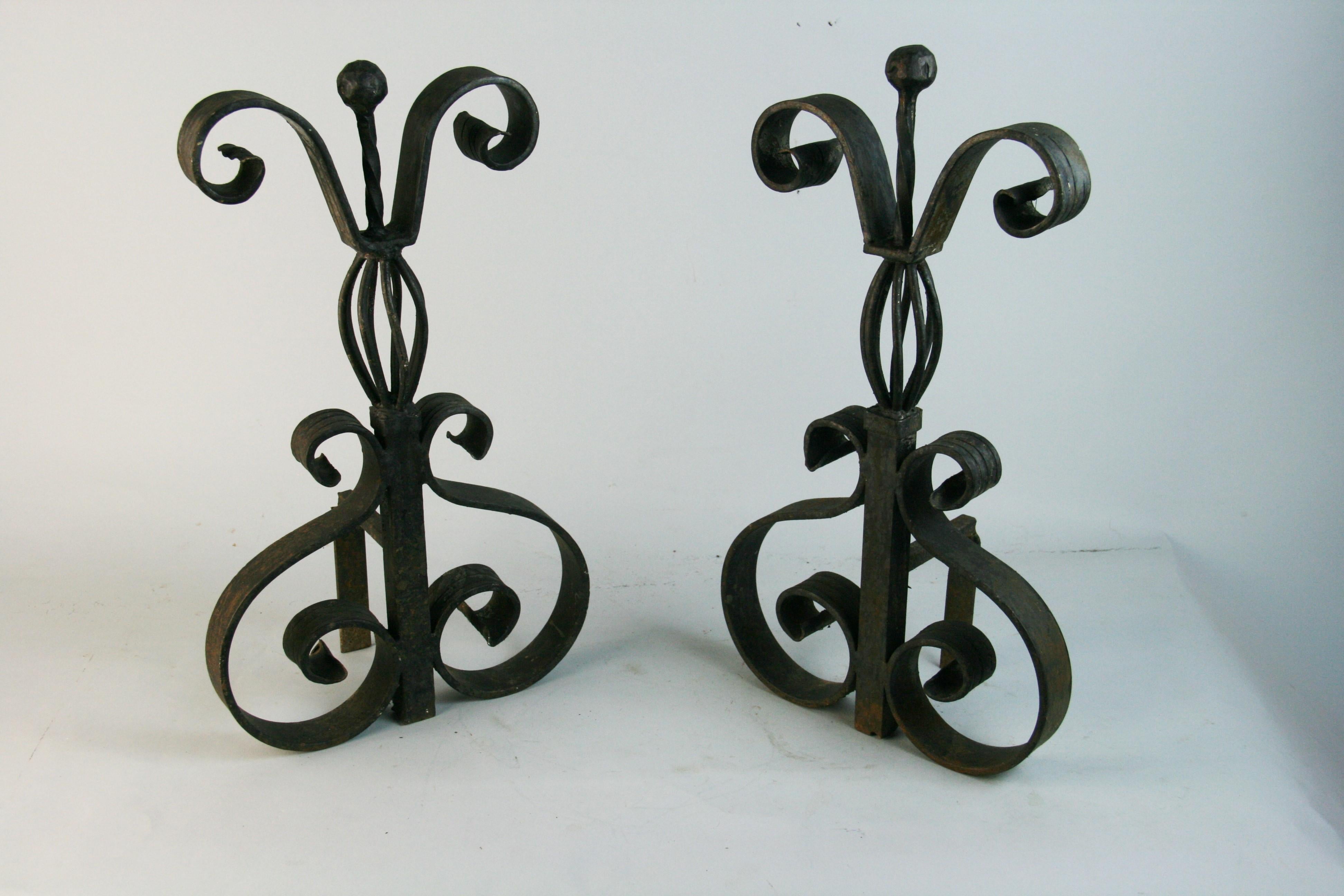 1361 Pair hand forged andirons.