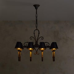 French Hand-Forged Wrought Iron 8-Light Chandelier, 1940s