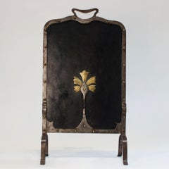 French Hand-Forged Wrought Iron and Brass Fire Screen, Early 20th Century
