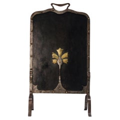 French Hand-Forged Wrought Iron and Brass Fire Screen, Early 20th Century