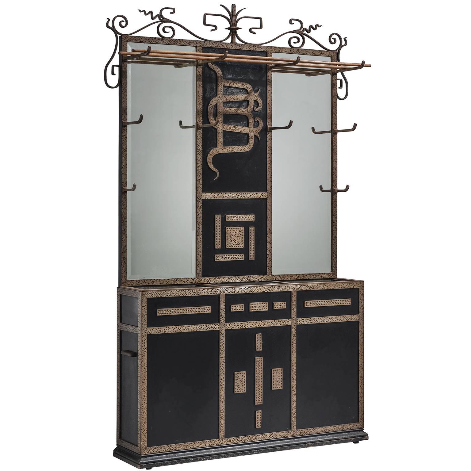 French Hand-Hammered Console with Mirror, circa 1950