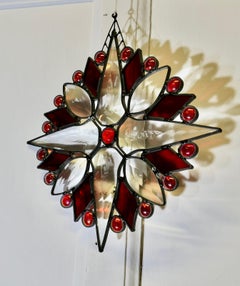 French Hand Made Antique Stained Glass Christmas Window Panel