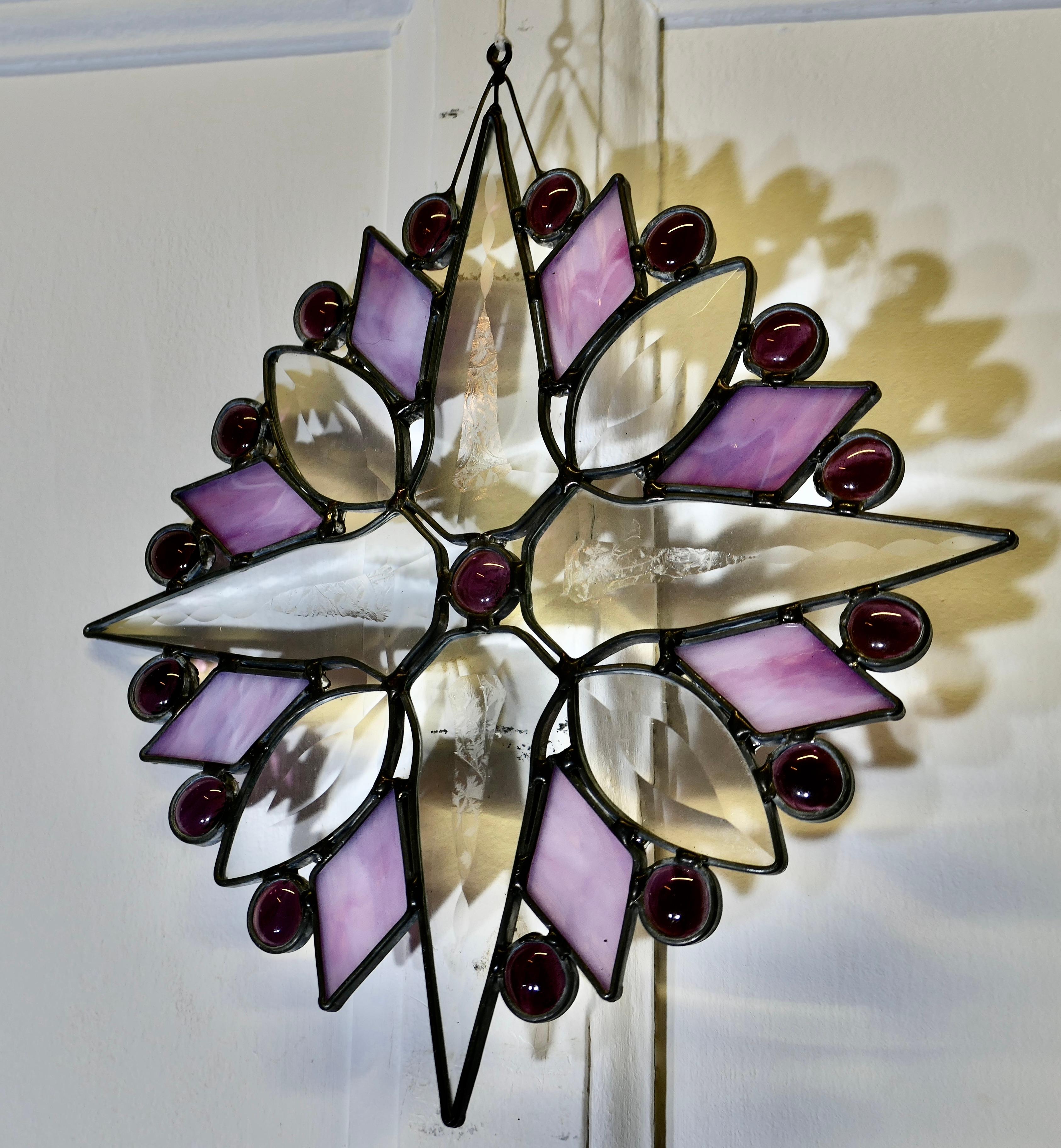 Belle Époque French Hand Made Antique Stained Glass Christmas Window Panel