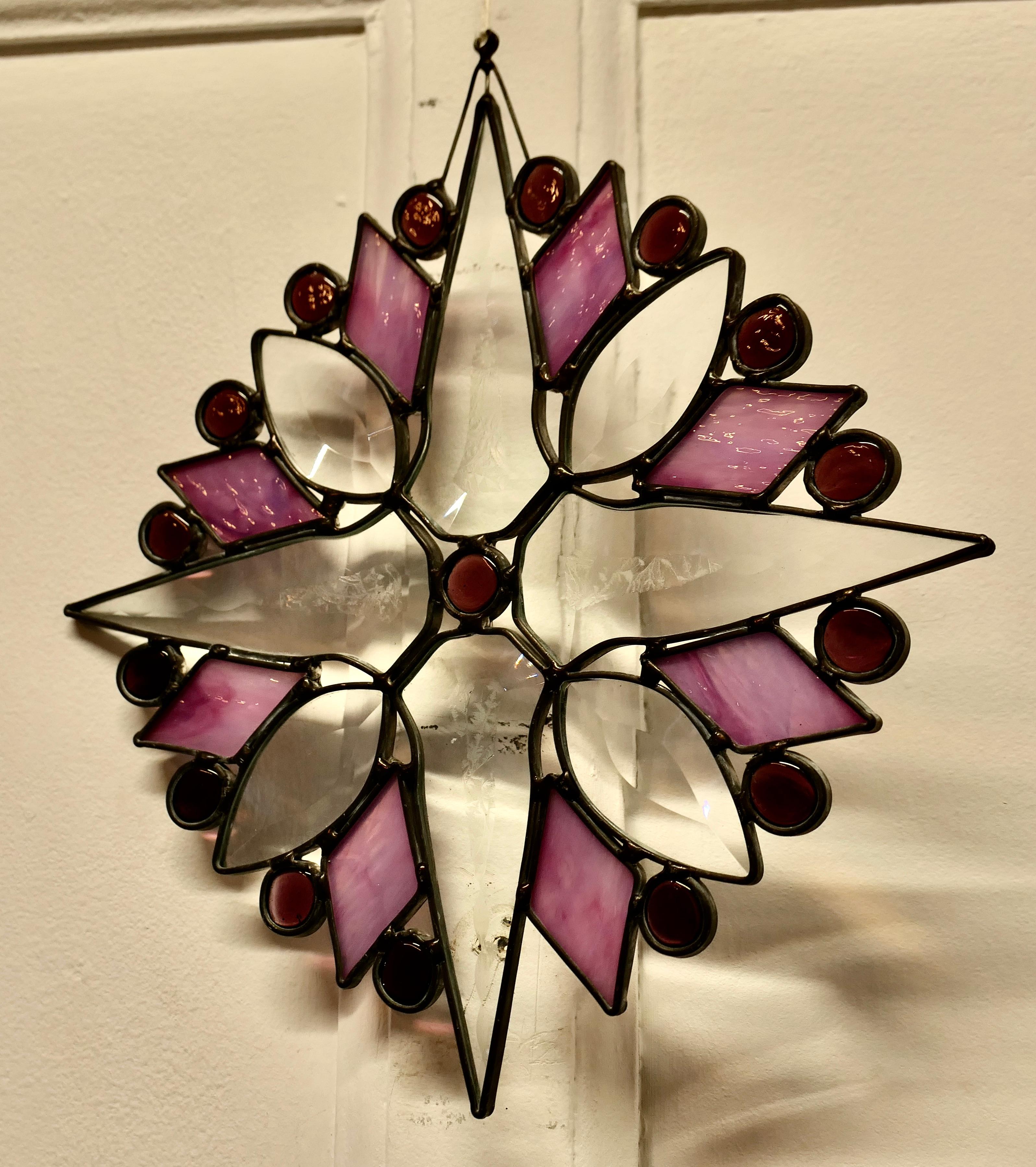 French Hand Made Antique Stained Glass Christmas Window Panel 1