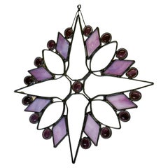 French Hand Made Antique Stained Glass Christmas Window Panel
