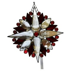 French Hand Made Antique Stained Glass Christmas Window Panel