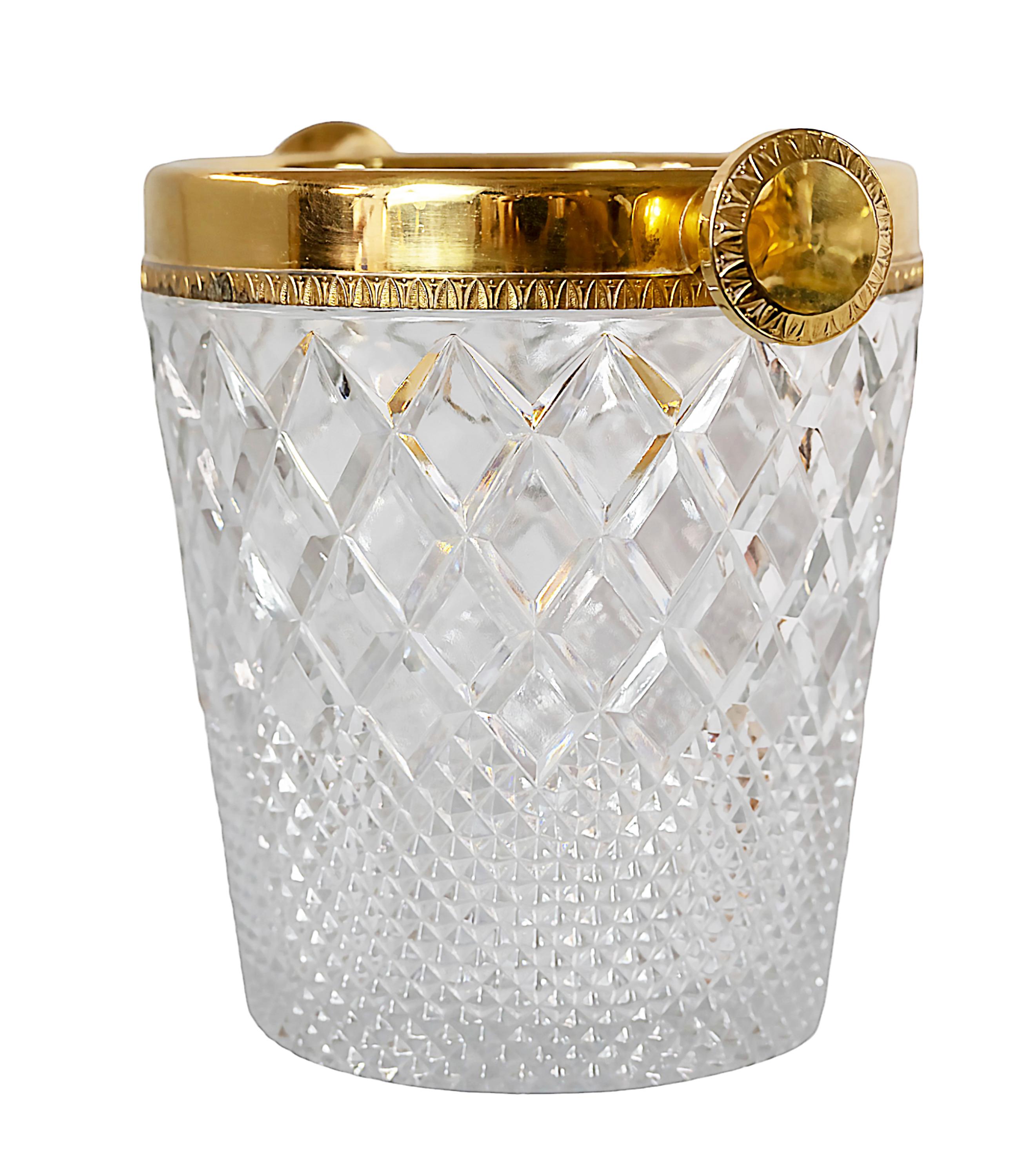 Mid-Century Modern French Hand Made Cut Crystal Champagne Bucket