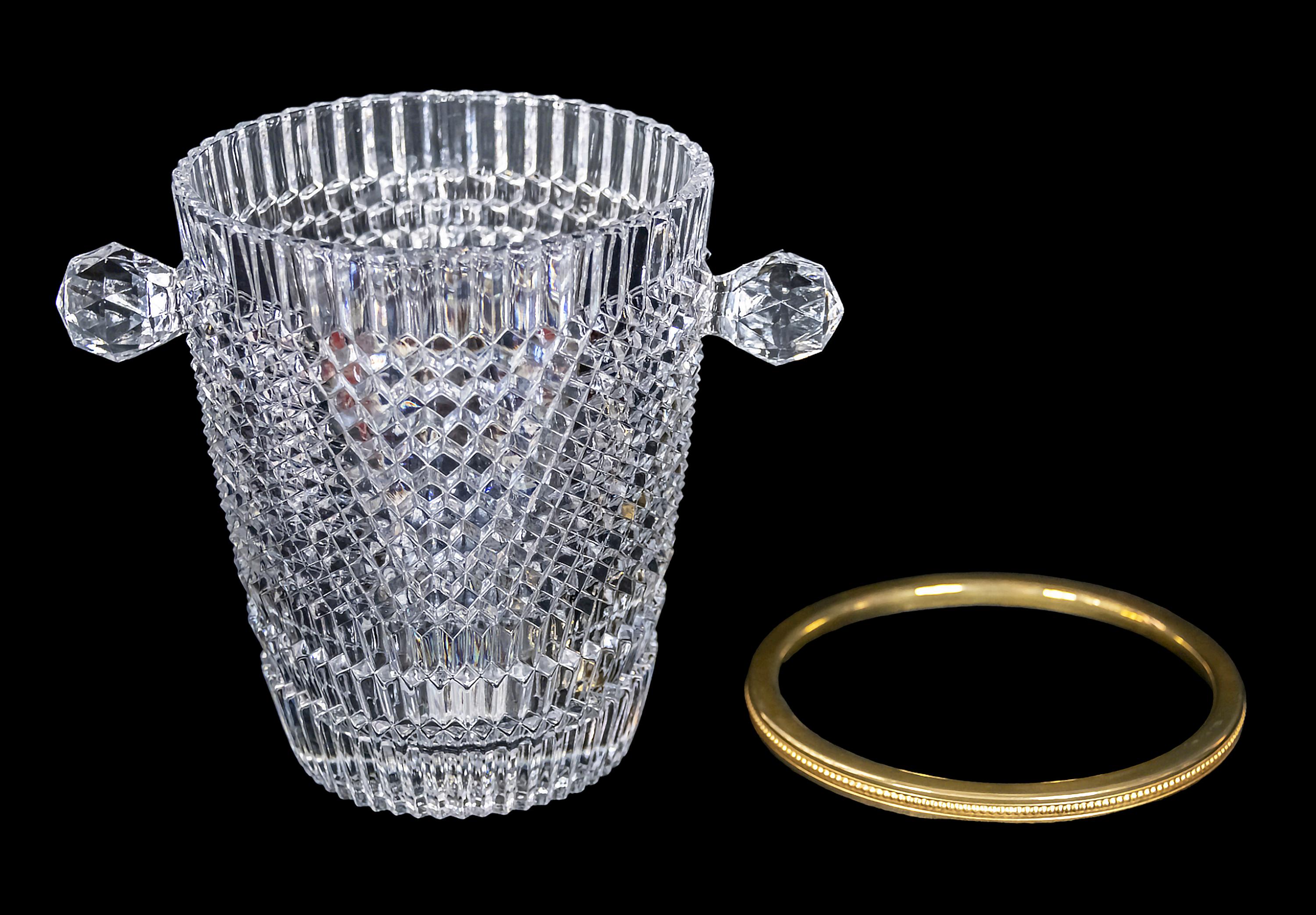 French Hand Made Cut Gilt Crystal Champagne Bucket In Good Condition In Vilnius, LT