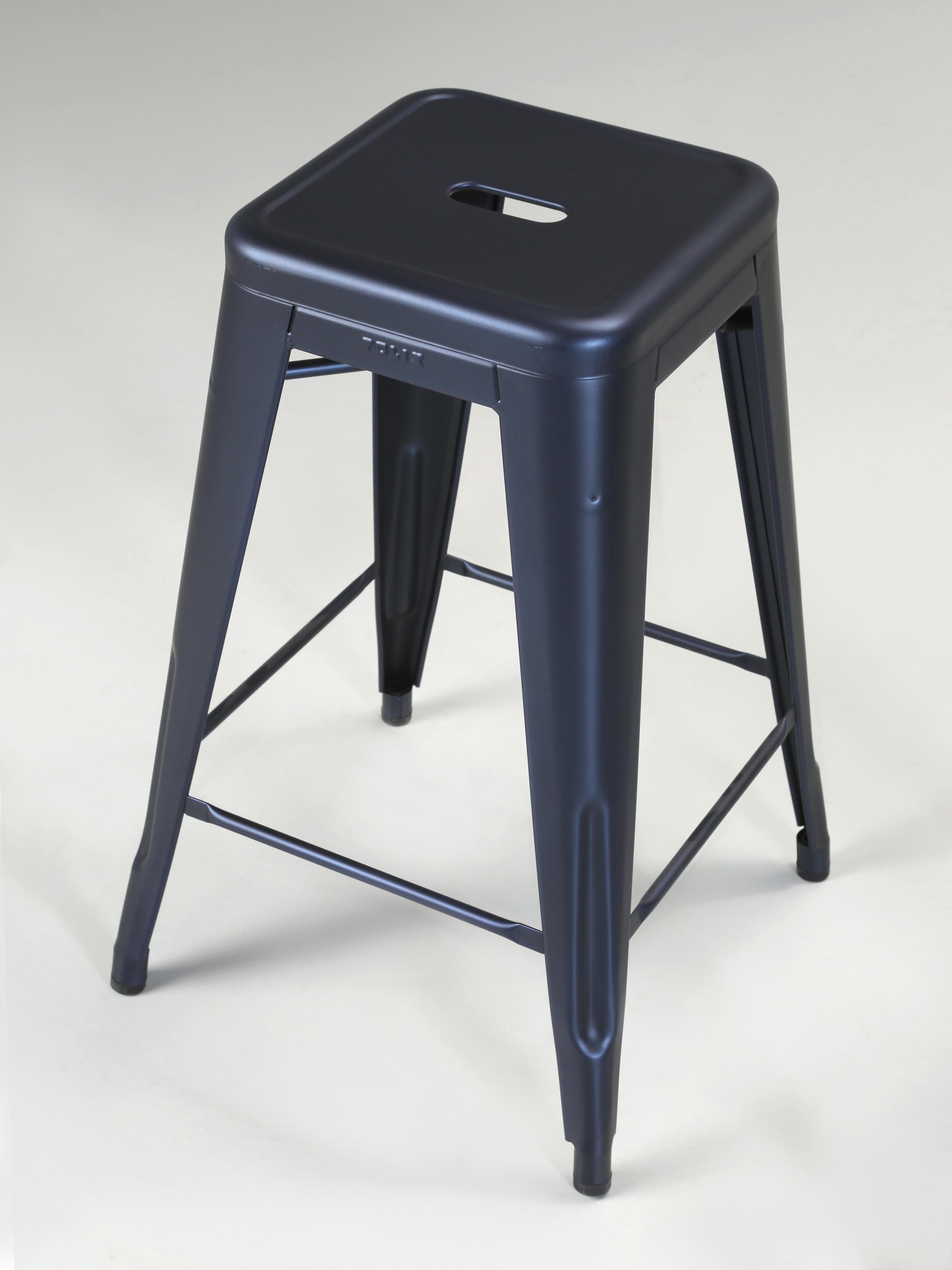 Contemporary French Hand-Made Genuine Tolix Kitchen Counter Stools Midnight Blue Set of (4) For Sale