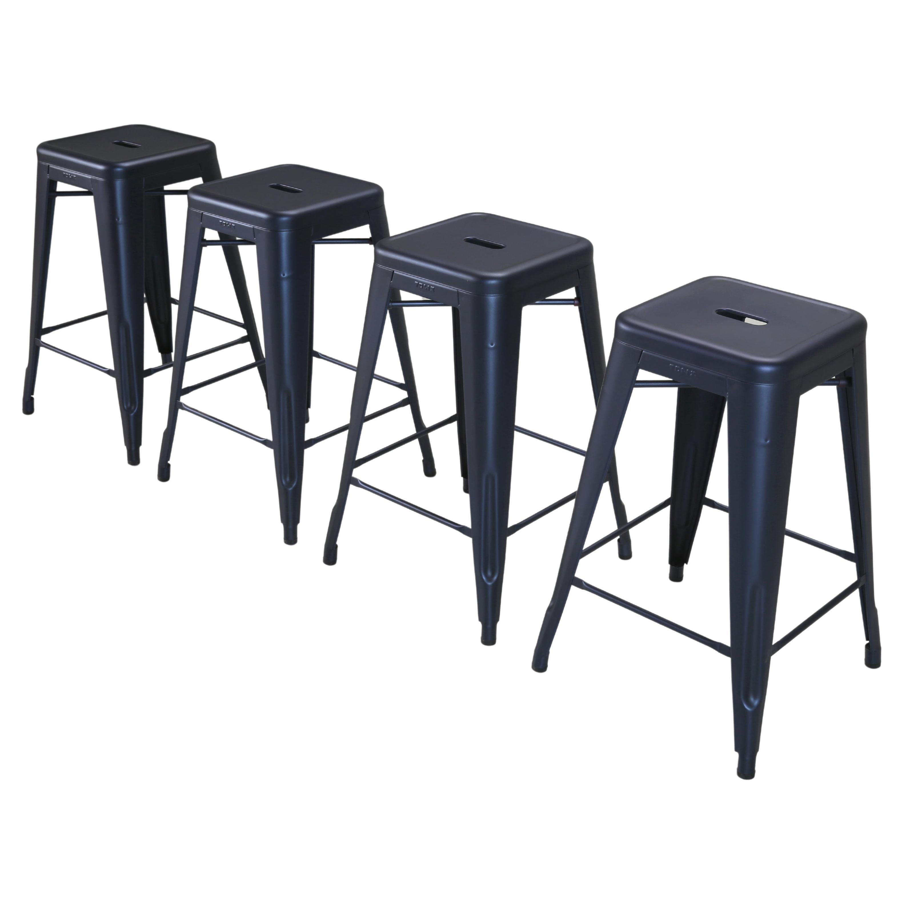 French Hand-Made Genuine Tolix Kitchen Counter Stools Midnight Blue Set of (4) For Sale