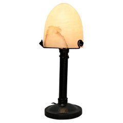 French Hand Made Iron and Alabaster Art Deco Table Lamp