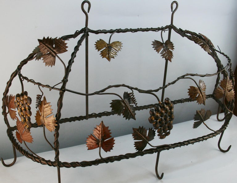 Early 20th Century French Hand Made Leaves and Grapes Five Hood Utility Rack For Sale