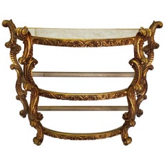 French Handmade Three-Tier Console Table with Glass