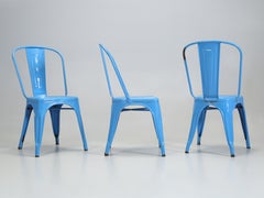 French Hand-Made Vintage Set of (4) Tolix Steel Stacking Chairs in Powder Blue