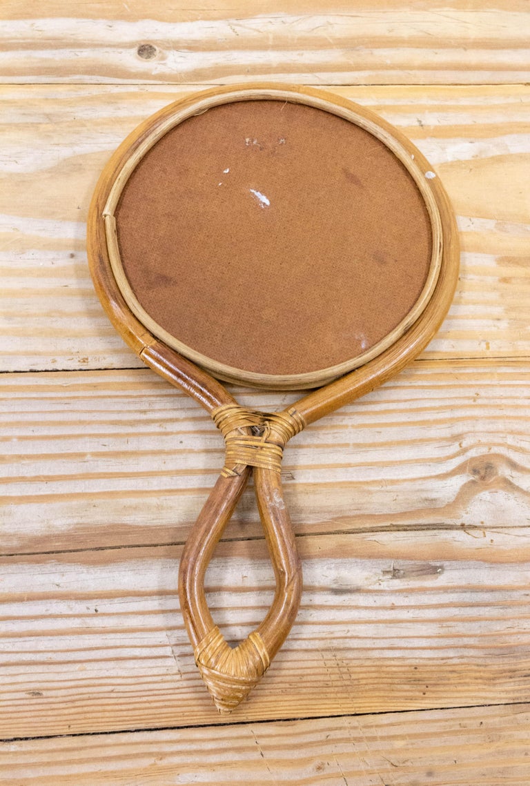 French Hand Mirror Frame in Rattan Midcentury For Sale at 1stDibs