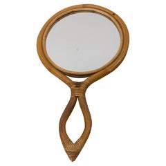 Specchio a mano francese in rattan Midcentury