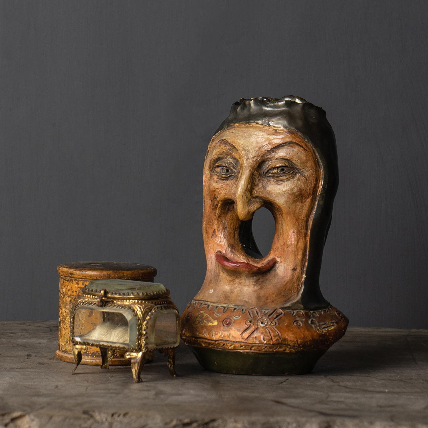 Antique French Hand Modelled Grotesque Face Jug, Martin Brothers Style 4