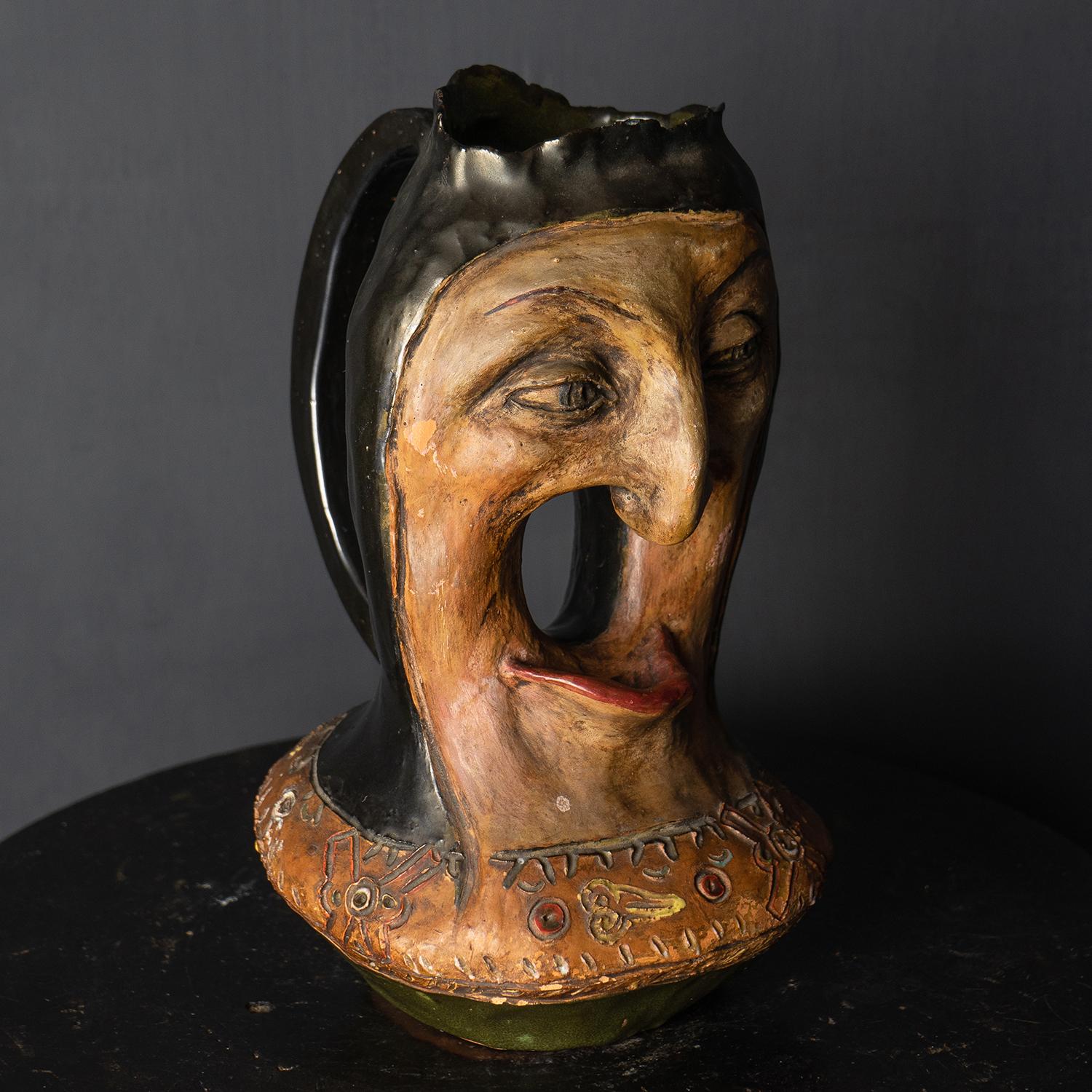 Antique French Hand Modelled Grotesque Face Jug, Martin Brothers Style 1
