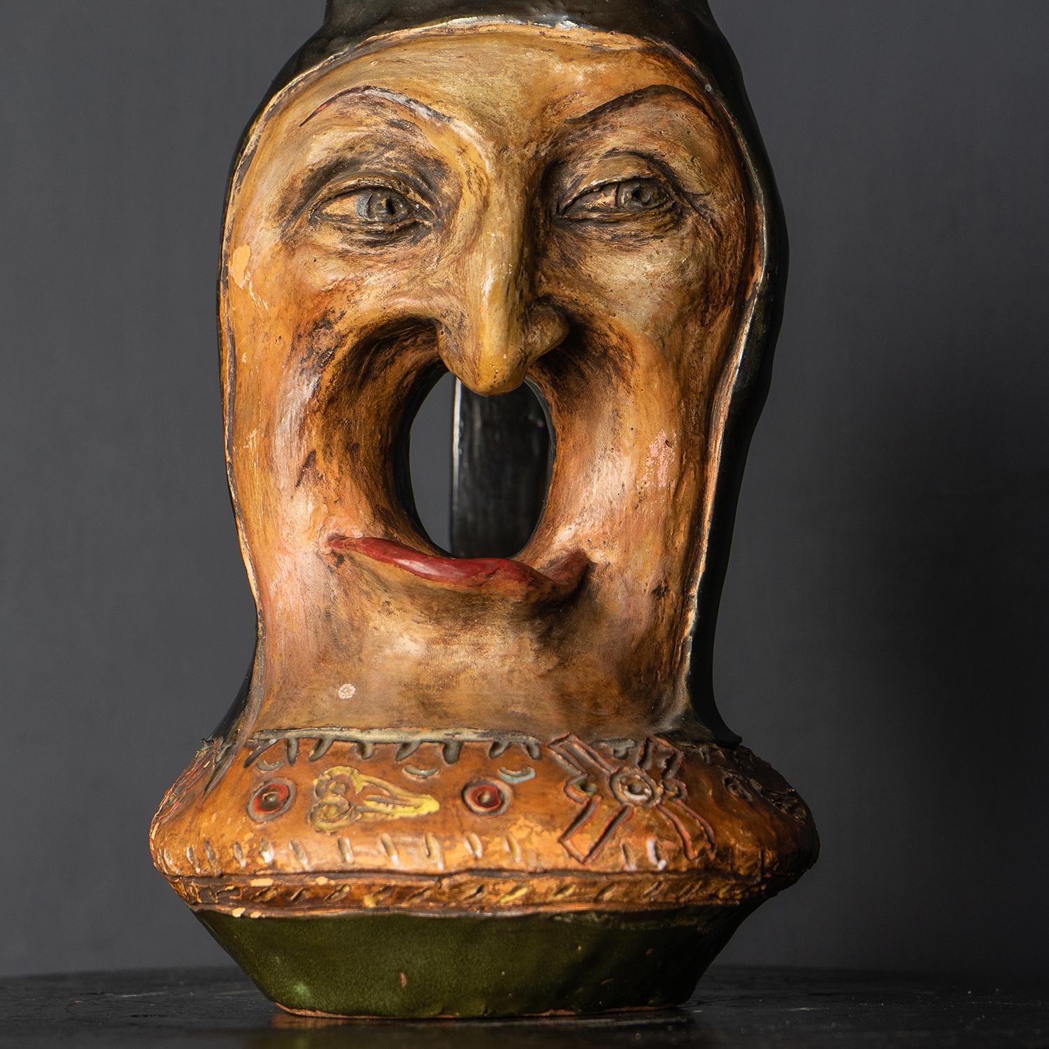 Antique French Hand Modelled Grotesque Face Jug, Martin Brothers Style 2