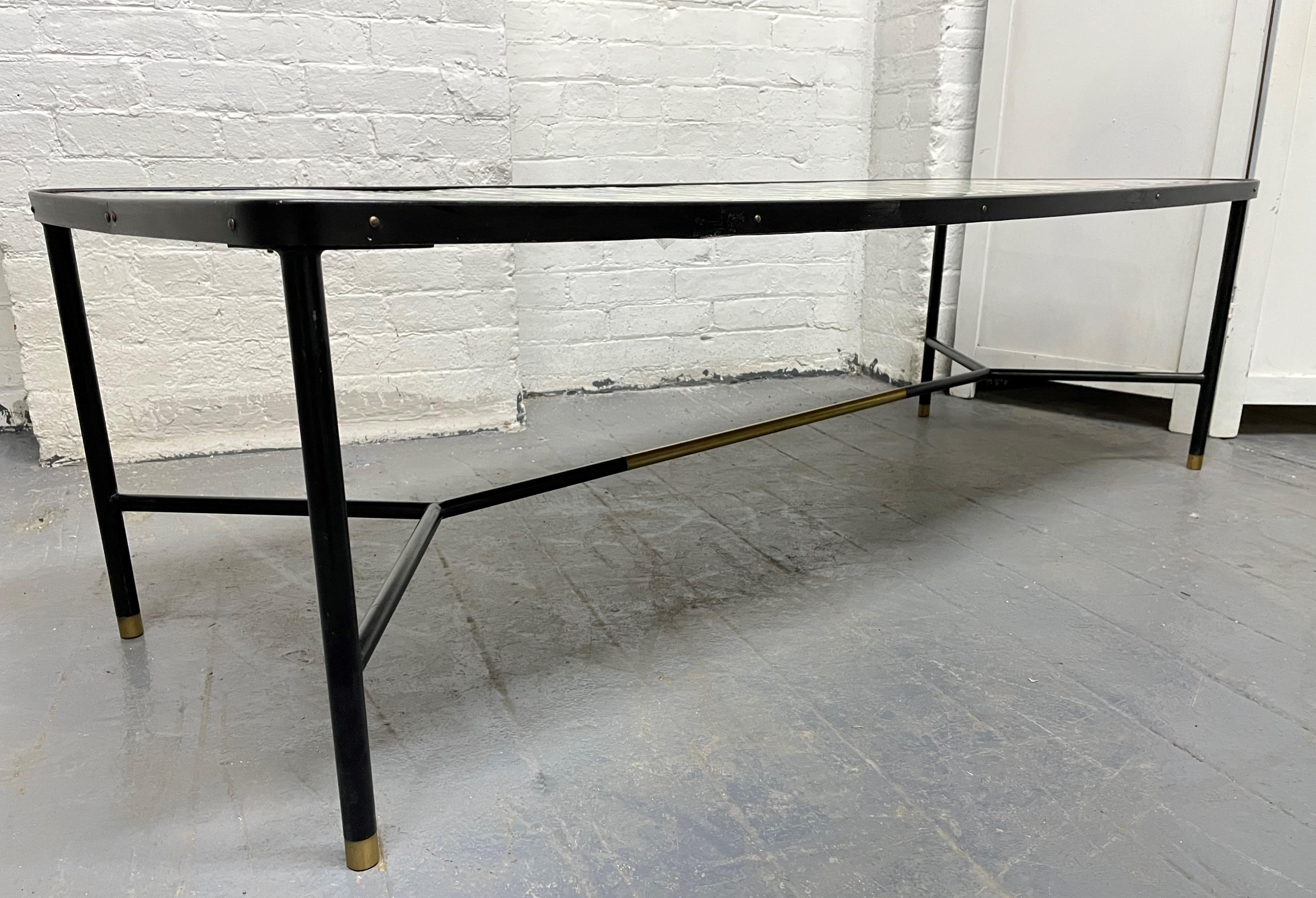 French Hand Painted and Bronze Trimmed Coffee Table For Sale 1