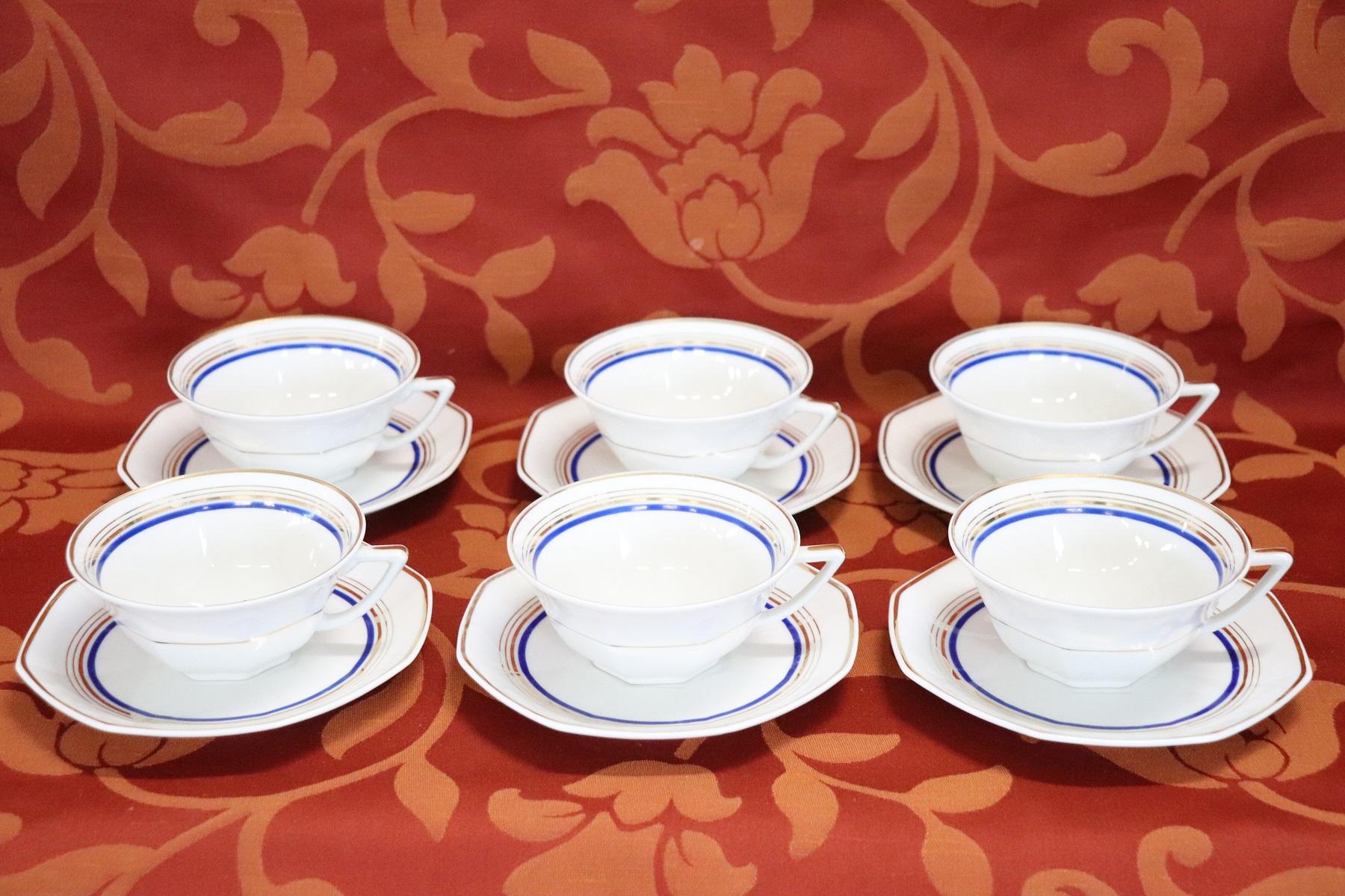 French Hand Painted and Gold Porcelain Tea or Coffee Set by Limoges 15 Pieces In Good Condition In Casale Monferrato, IT