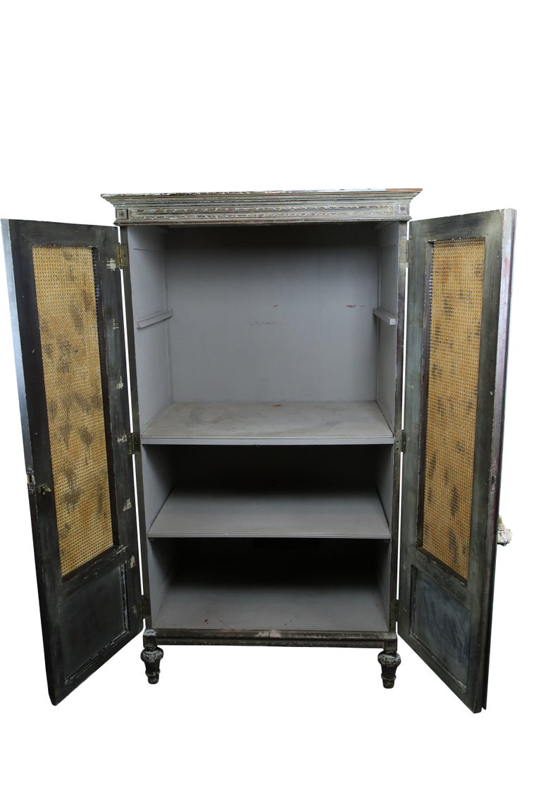 French Hand Painted Armoire with Cane Doors and French Pastoral Scene Decoration at 1stDibs