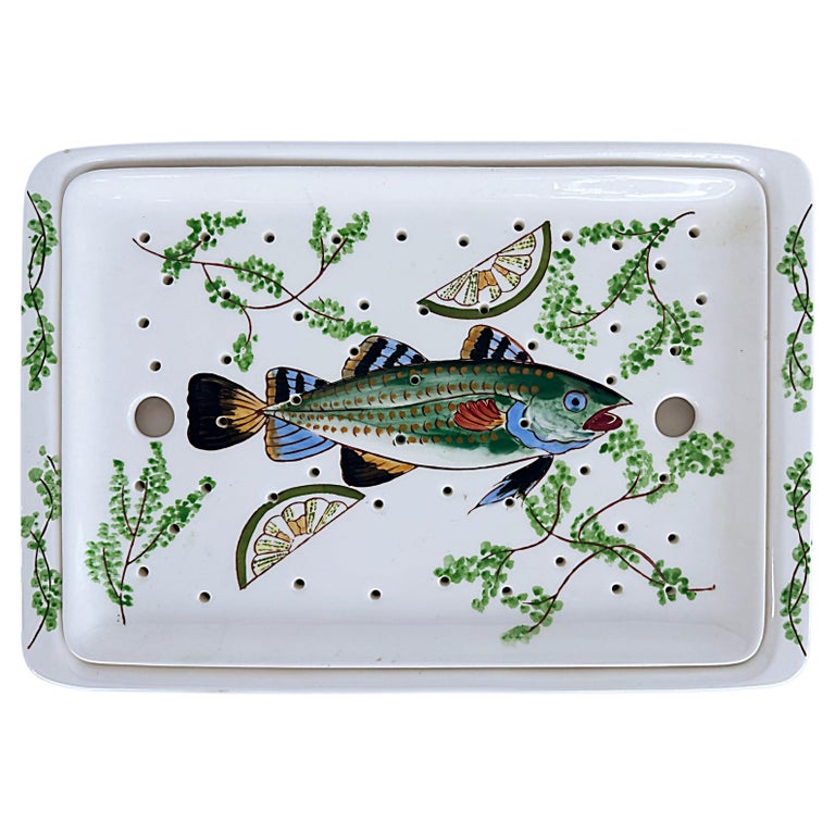 French Hand Painted Ceramic Fish Serving Platter and Tray for Chilled  Seafood For Sale at 1stDibs