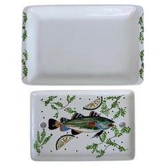Vintage French Hand-painted Ceramic Fish Serving Platter BOTTOM TRAY ONLY