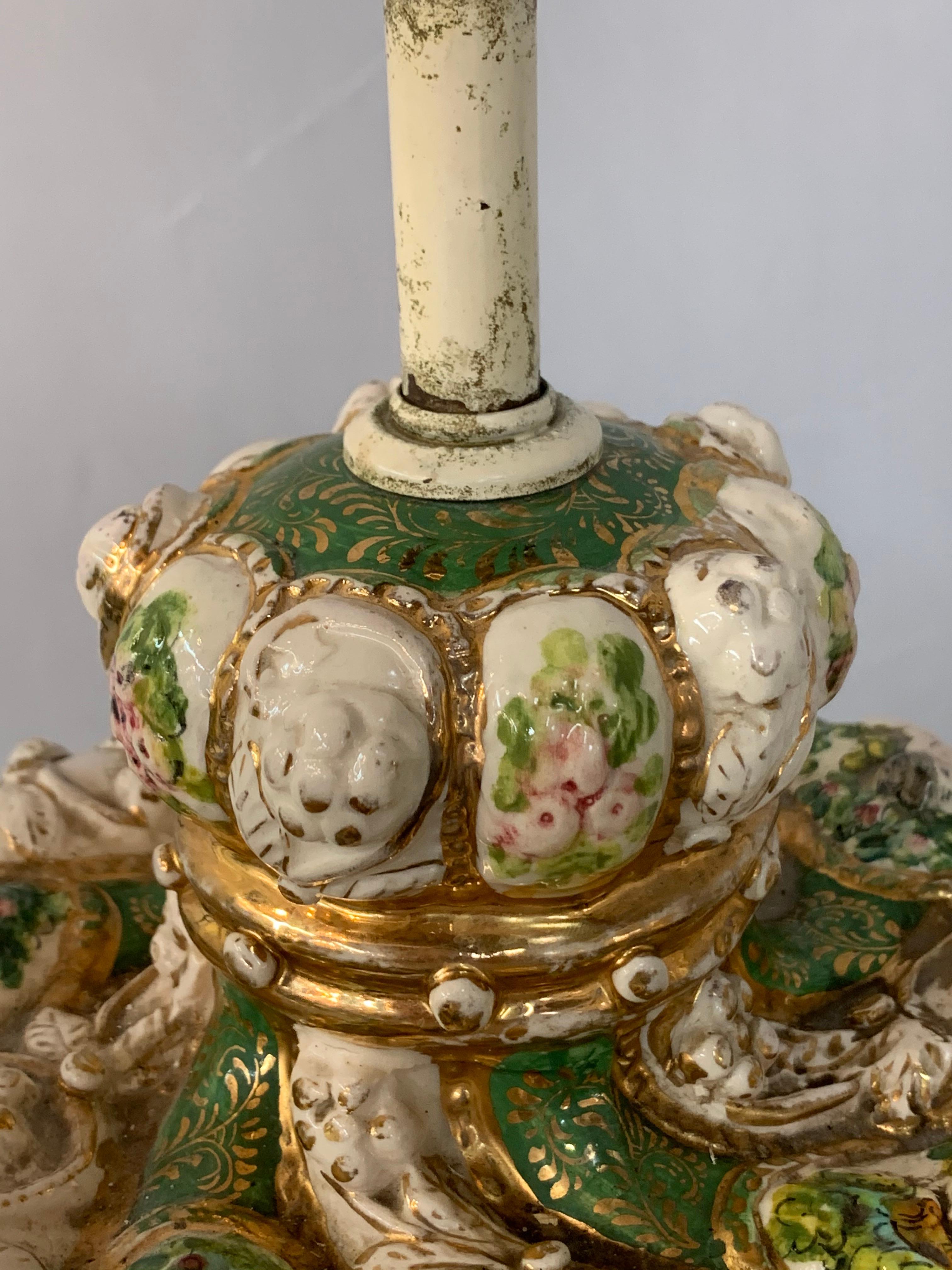 French Dresden Style Porcelain Large Table Lamp In Good Condition In Plainview, NY