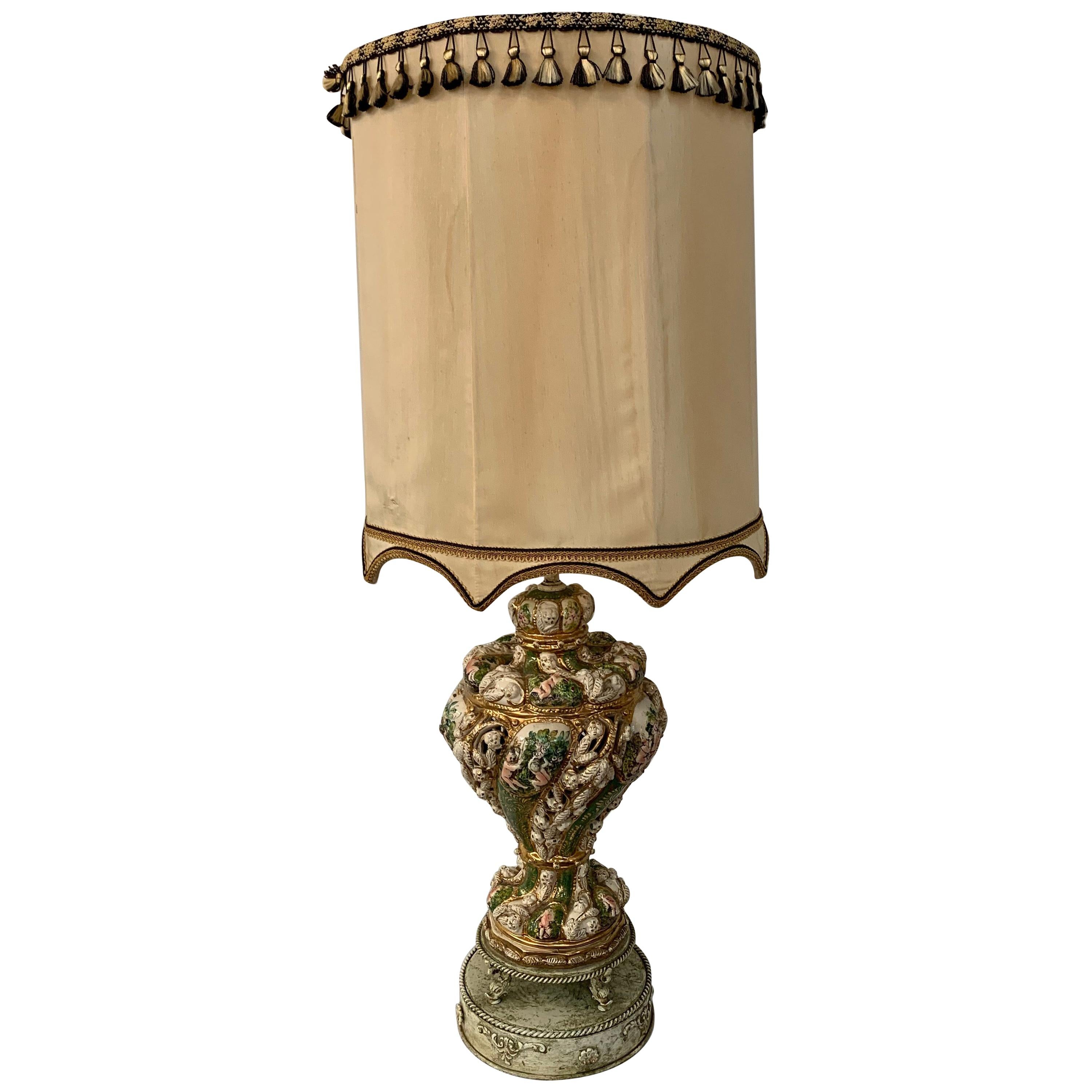 French Dresden Style Porcelain Large Table Lamp