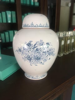 French Hand-Painted Ceramic Pot with Cover Decorated by Bondil Moustiers