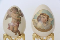 French Hand Painted Cupid Eggs on Stands