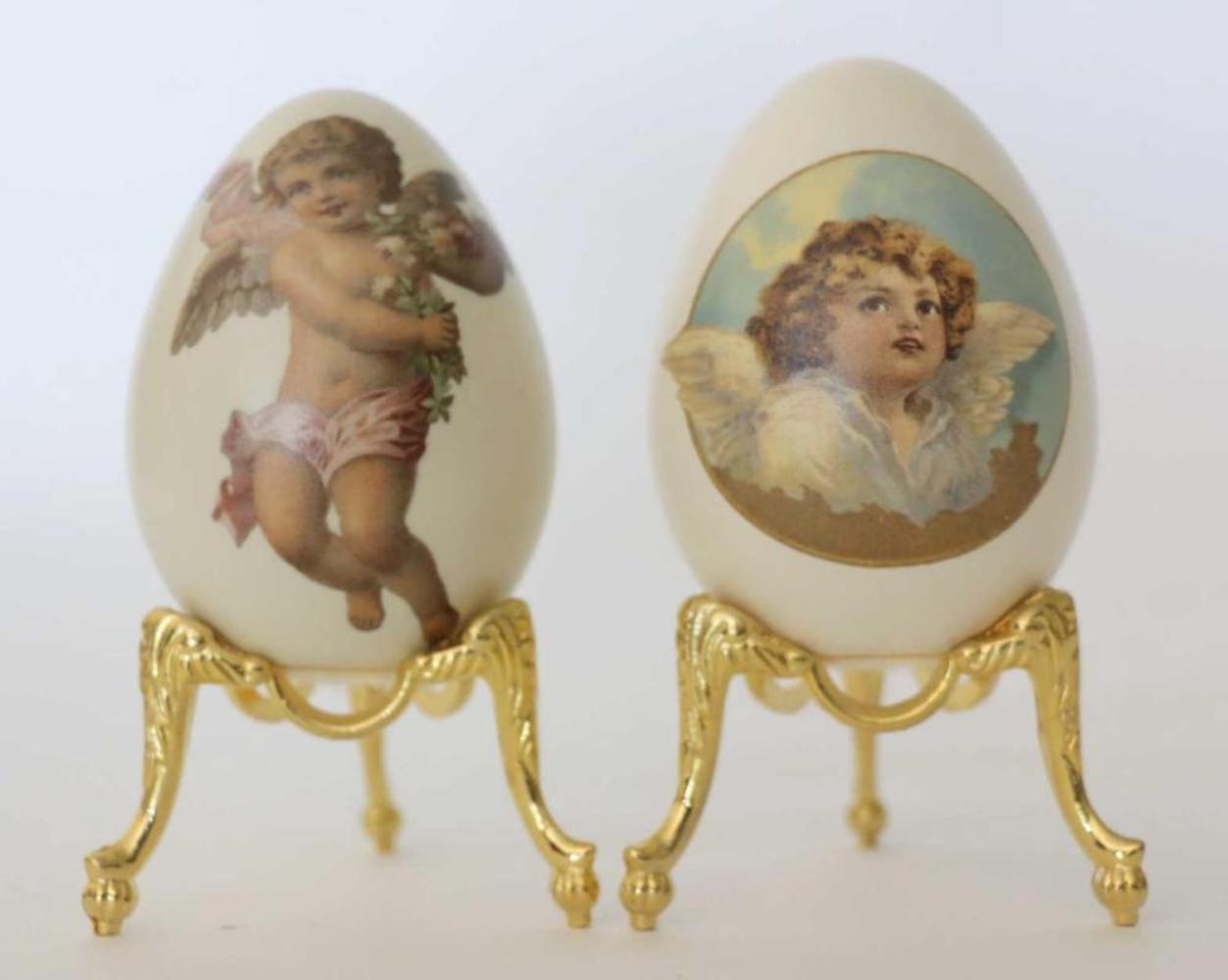 19th Century French Hand Painted Cupid Eggs on Stands For Sale