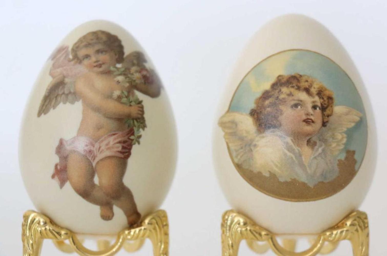 French Hand Painted Cupid Eggs on Stands For Sale 1