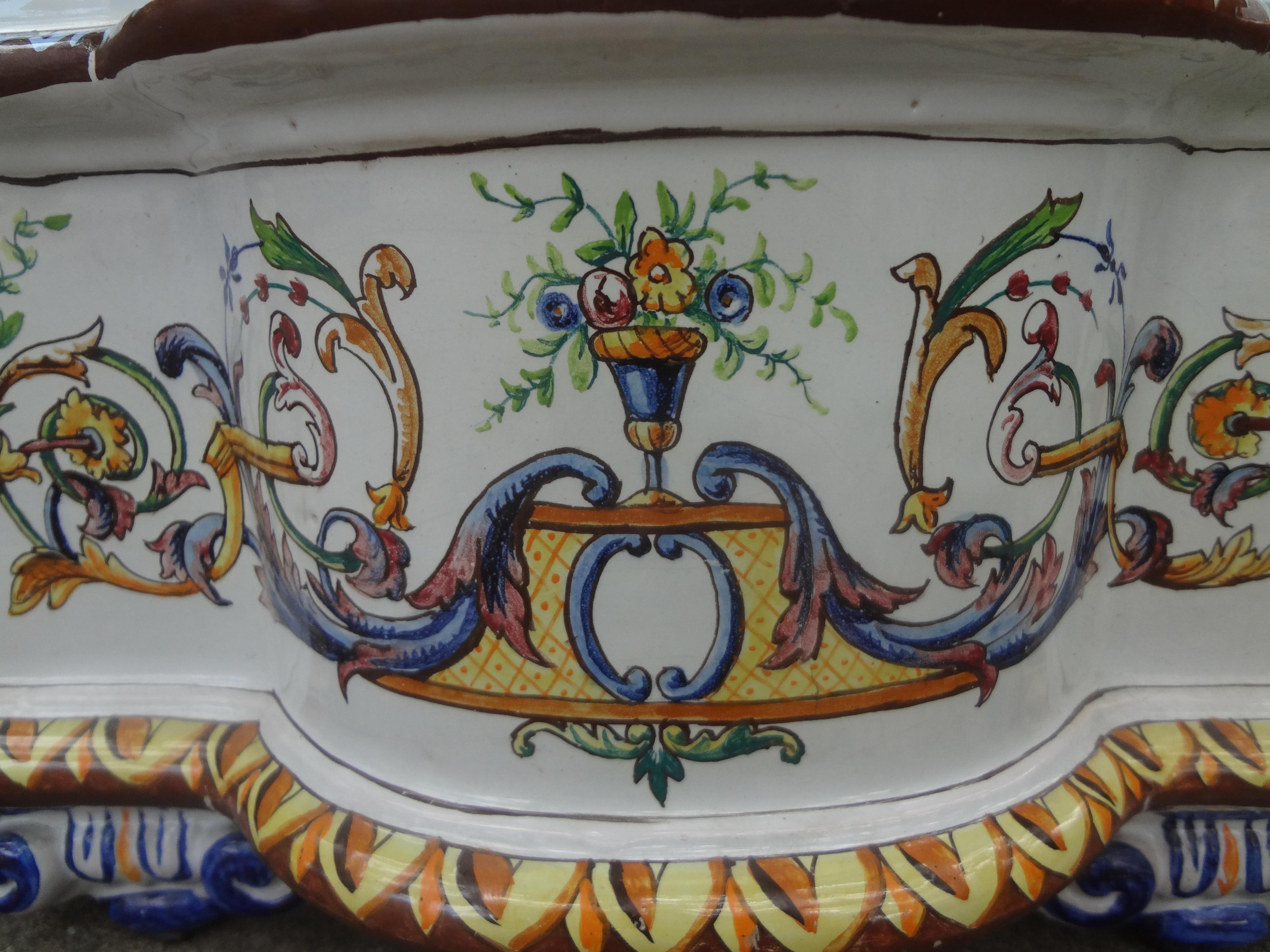 Napoleon III French Hand Painted Faience Jardiniere or Cachepot For Sale